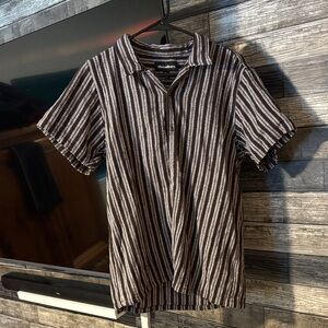 Threadbare Men's Striped Polo Shirt - Brown and White